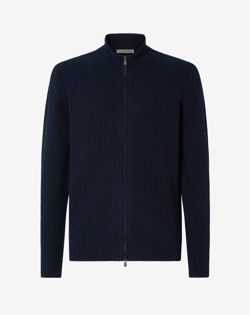 Blue full zip cashmere blend jumper 1