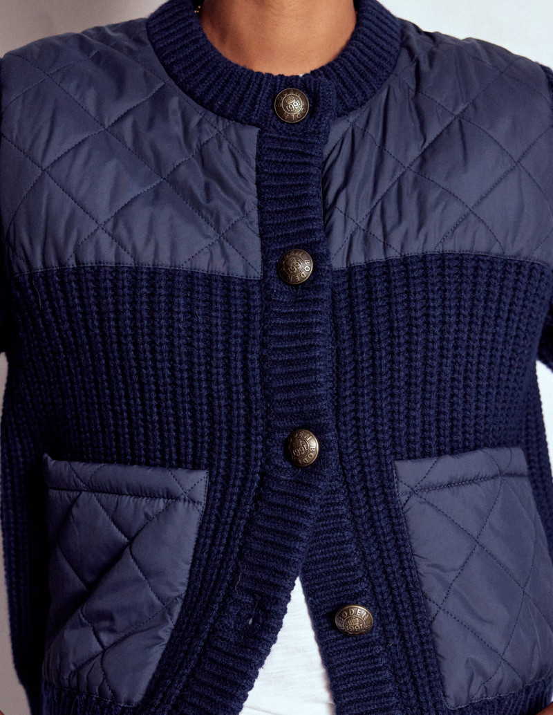 Short Quilted Knitted Jacket-Navy 3