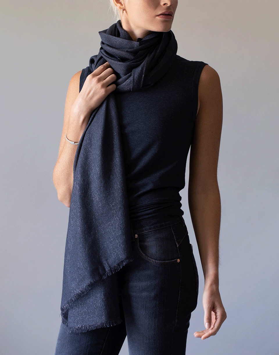 Midnight Cashmere Silk and Paillette Scarf - 3