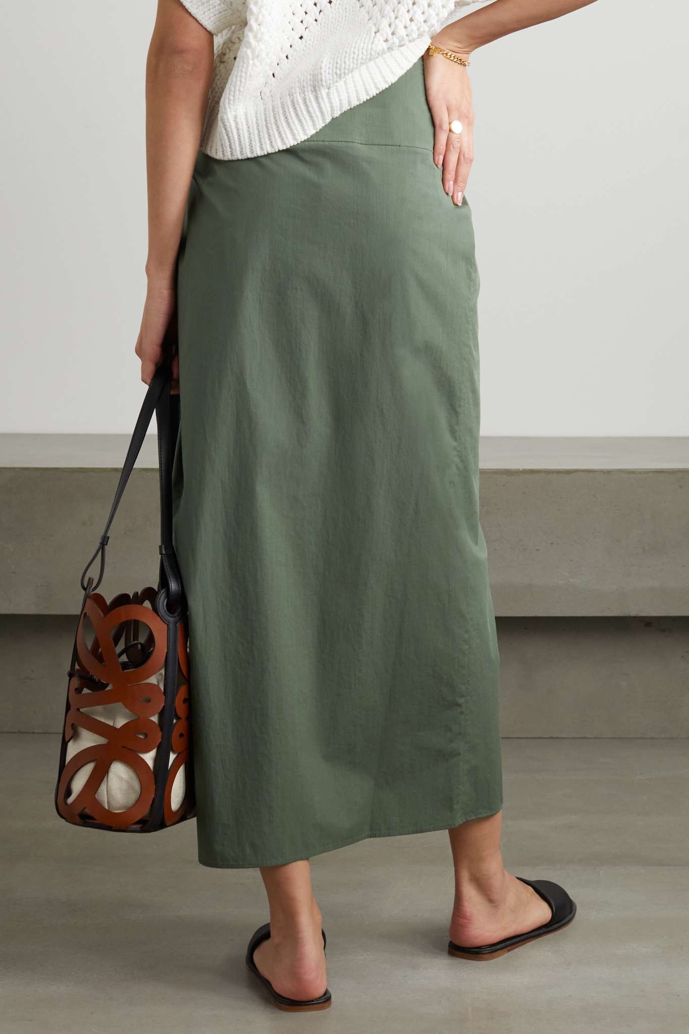 Gathered cotton wrap midi skirt - 4