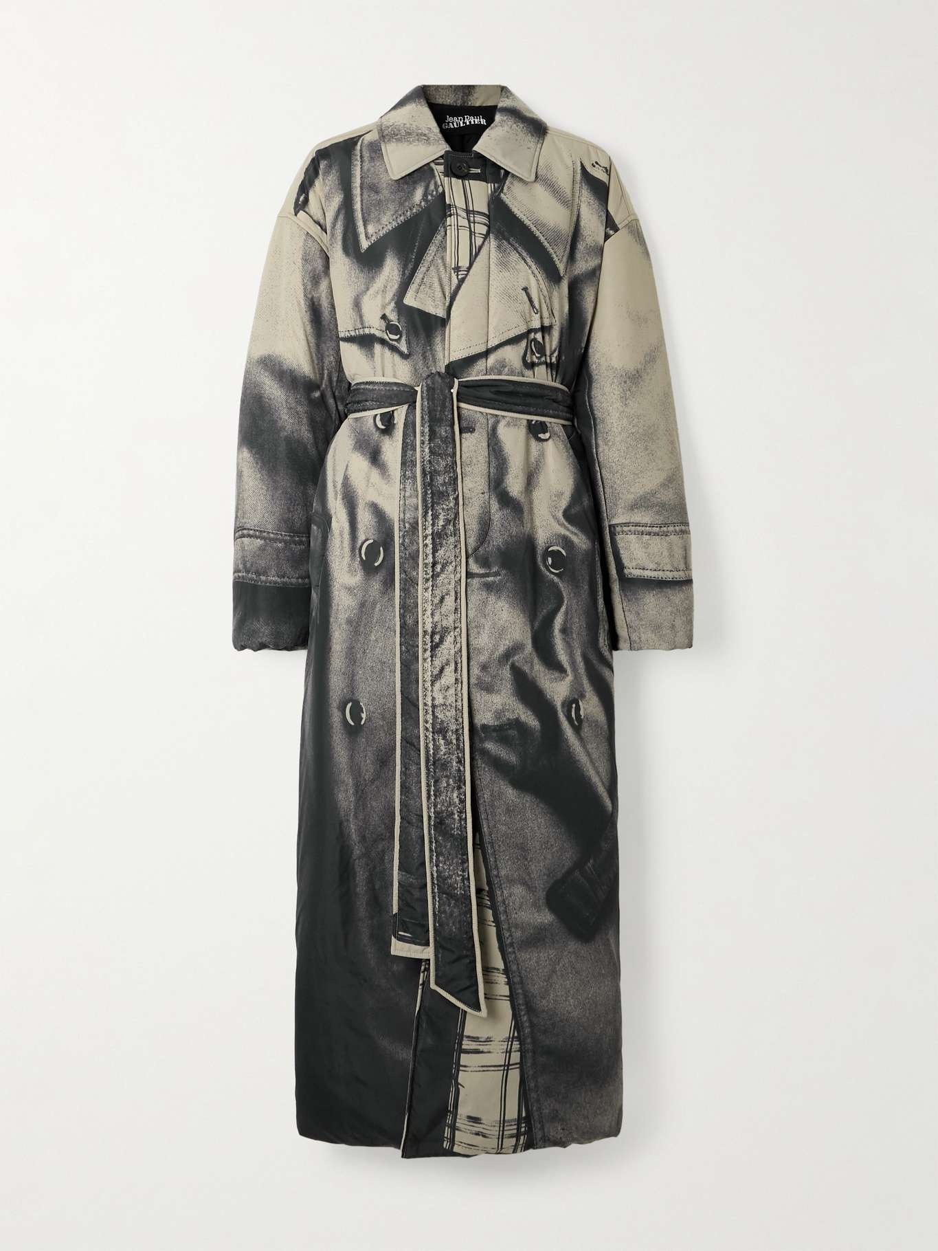 Belted padded printed cotton-gabardine trench coat - 1