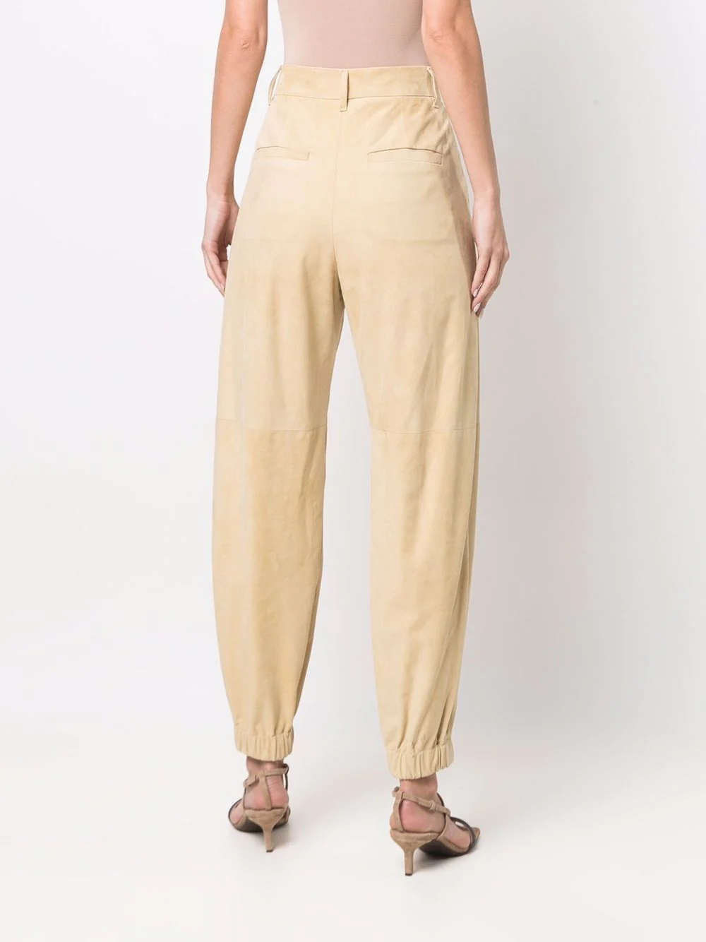 cuffed-ankle leather trousers - 4