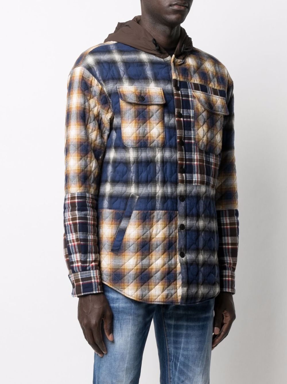 mixed-check hooded jacket - 3