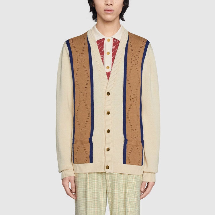 Gucci Striped V-Neck Cardigan 'Beige Brown' 655105-XKBWE-9275 - 2
