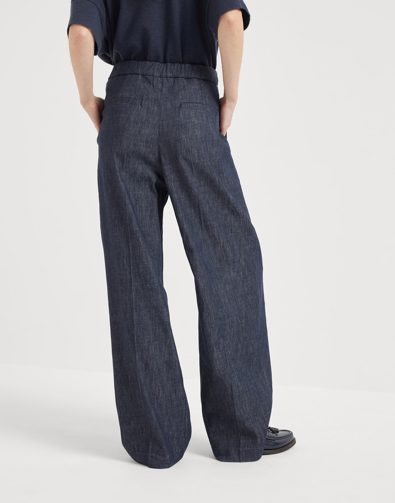 Brunello Cucinelli Cotton denim-effect twill tailored relaxed trousers outlook