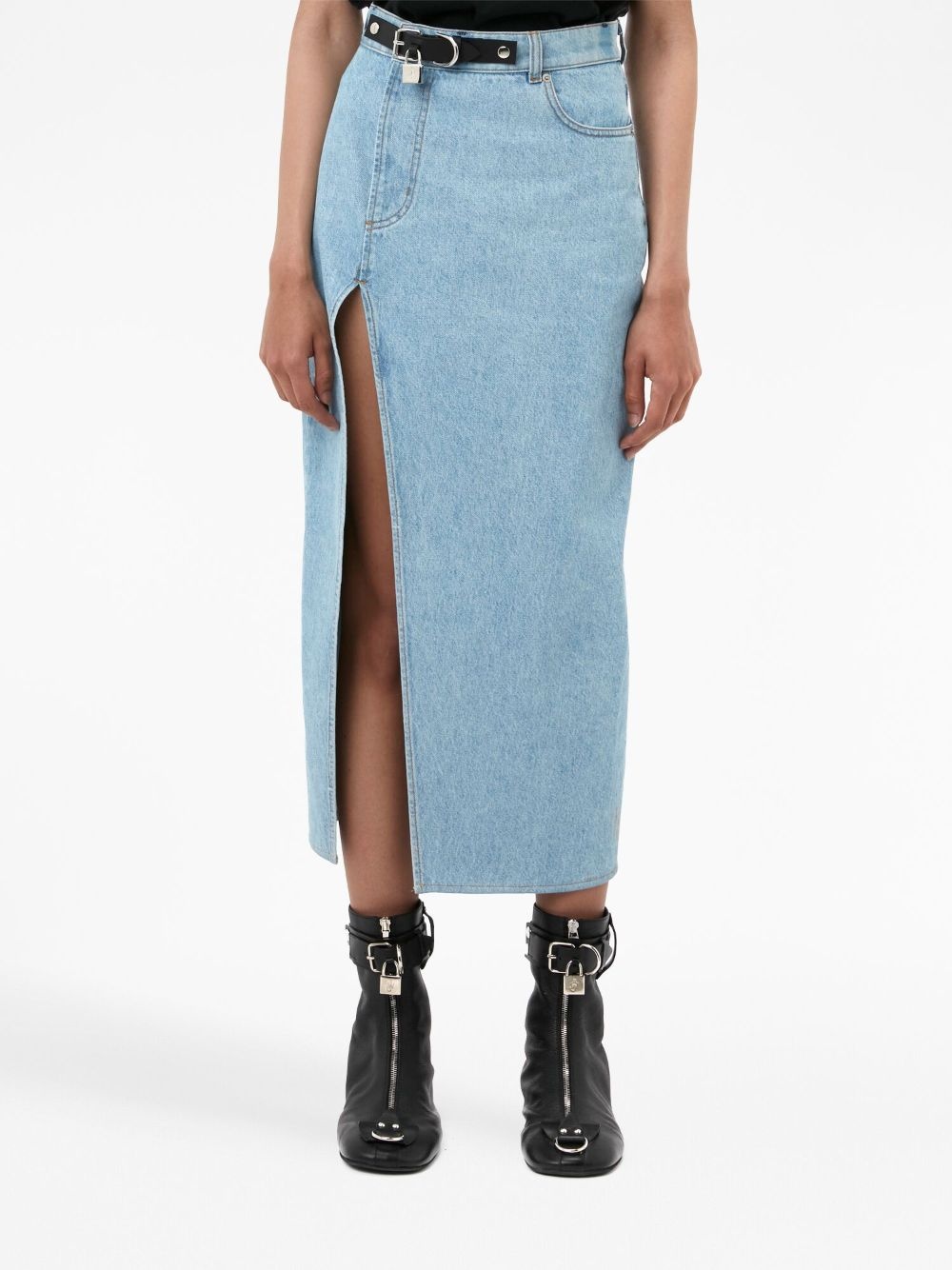 asymmetric denim midi skirt - 3