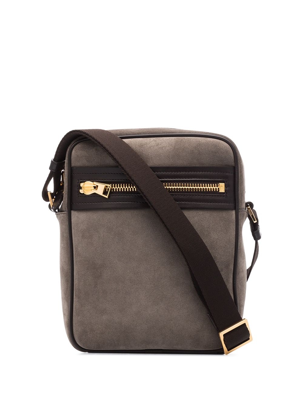 leather-trimmed suede cross body bag - 1