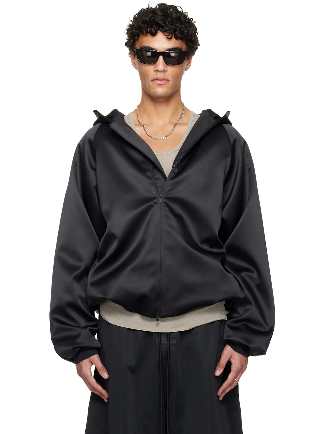 Black Holiday Hooded Bomber Jacket - 1