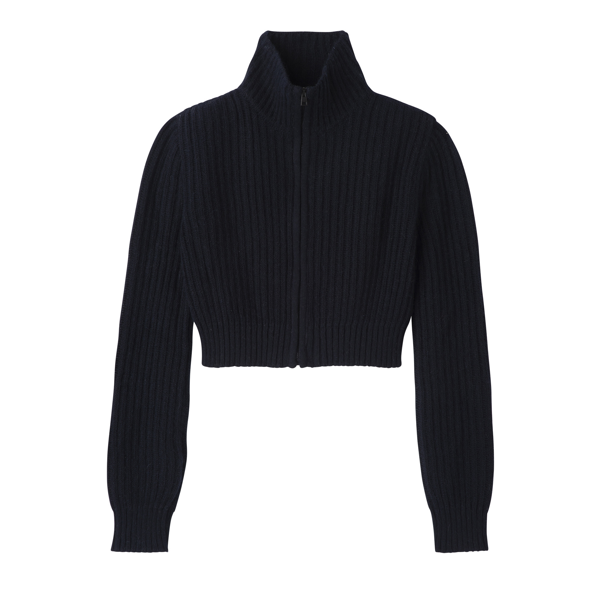 Zip collar short cardigan Navy - Knit - 1