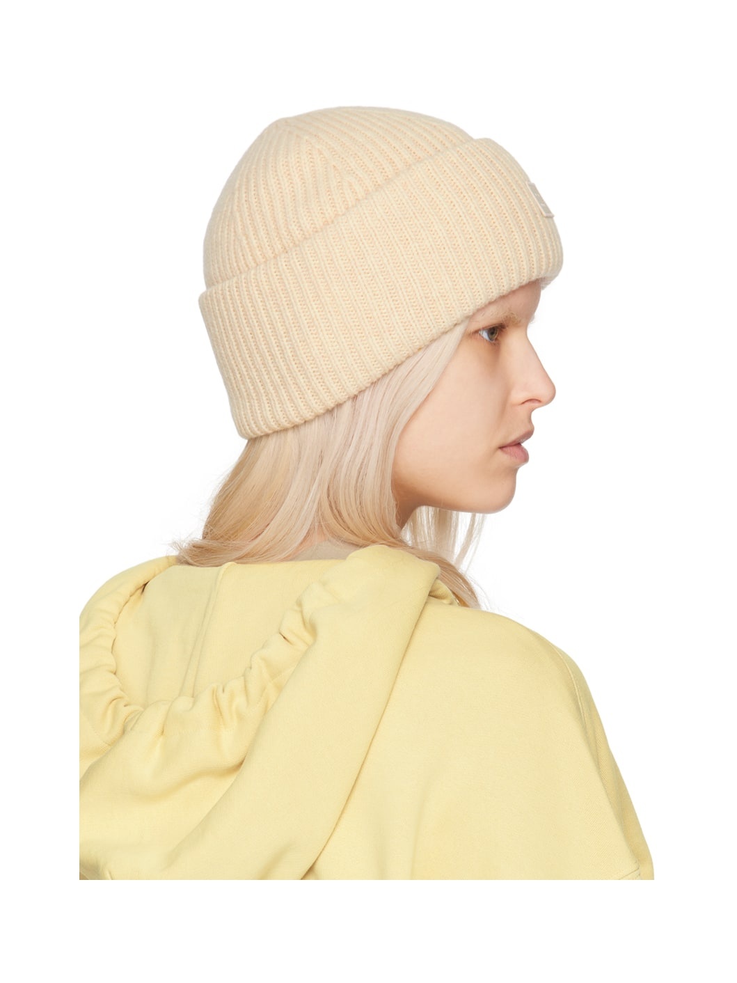 Beige Small Face Logo Beanie - 3