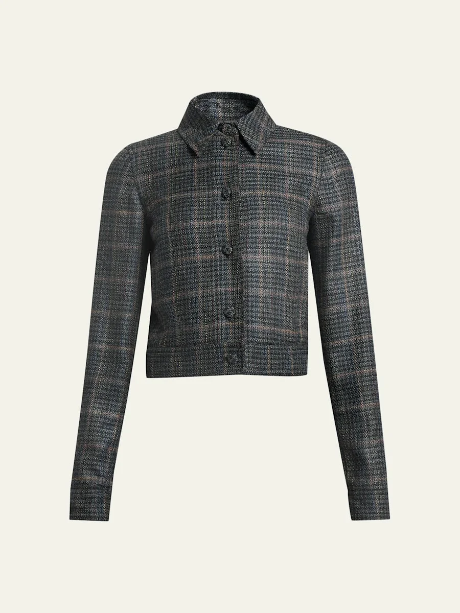 Thereza Cropped Wool Silk Plaid Jacket - 1