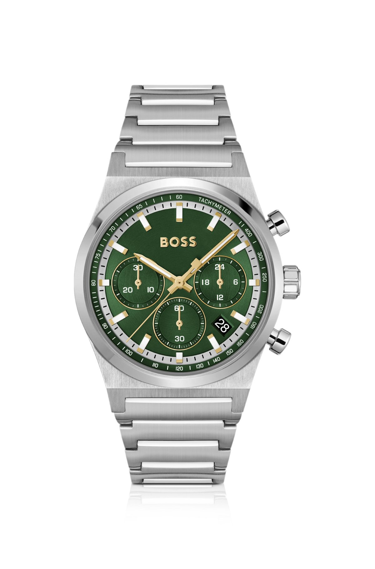 GREEN-DIAL CHRONOGRAPH WATCH IN SILVER-TONE STEEL - 1