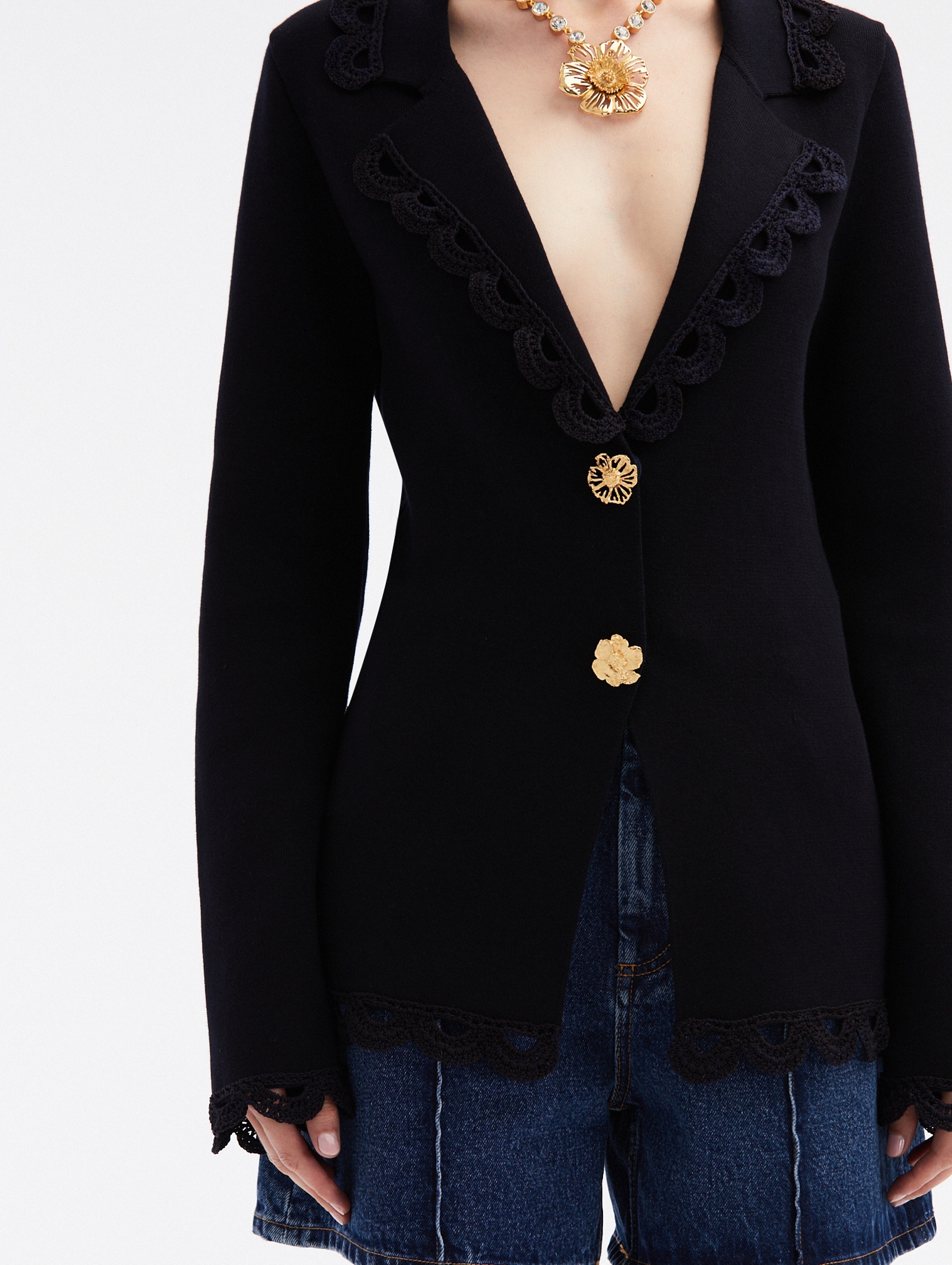 FLORAL BUTTON CROCHET TRIM JACKET - 5