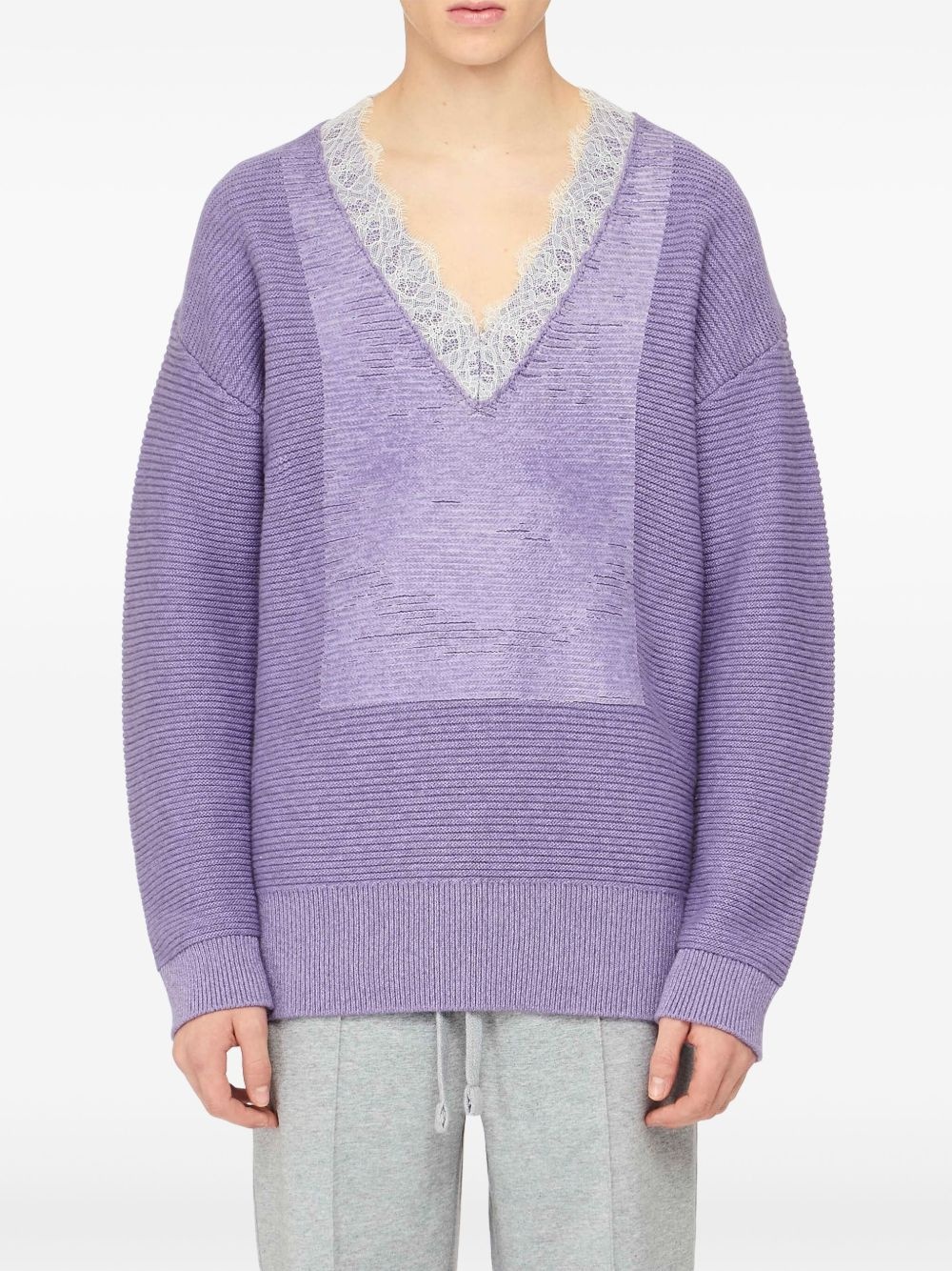 V-neck lace-trim sweater - 3