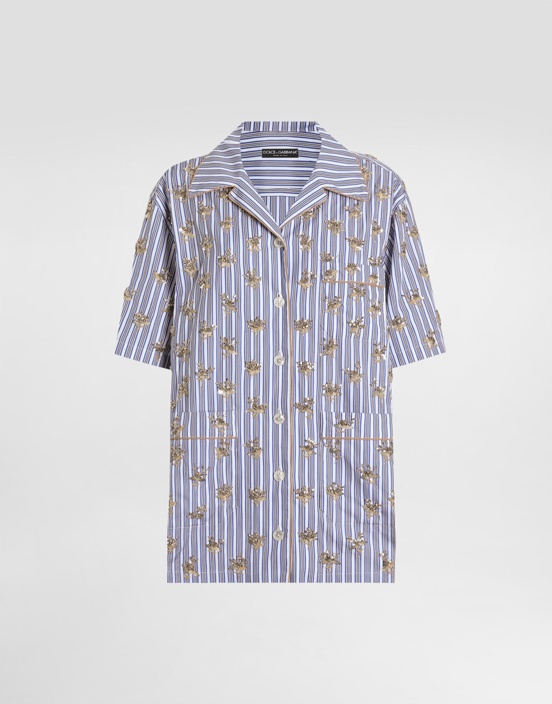 Poplin shirt with flower embroidery 1