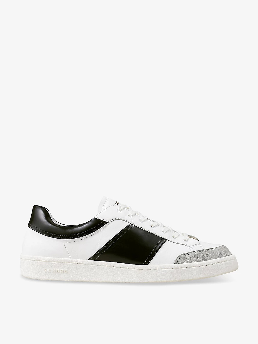 Contrast-panel logo-print leather low-top trainers - 1