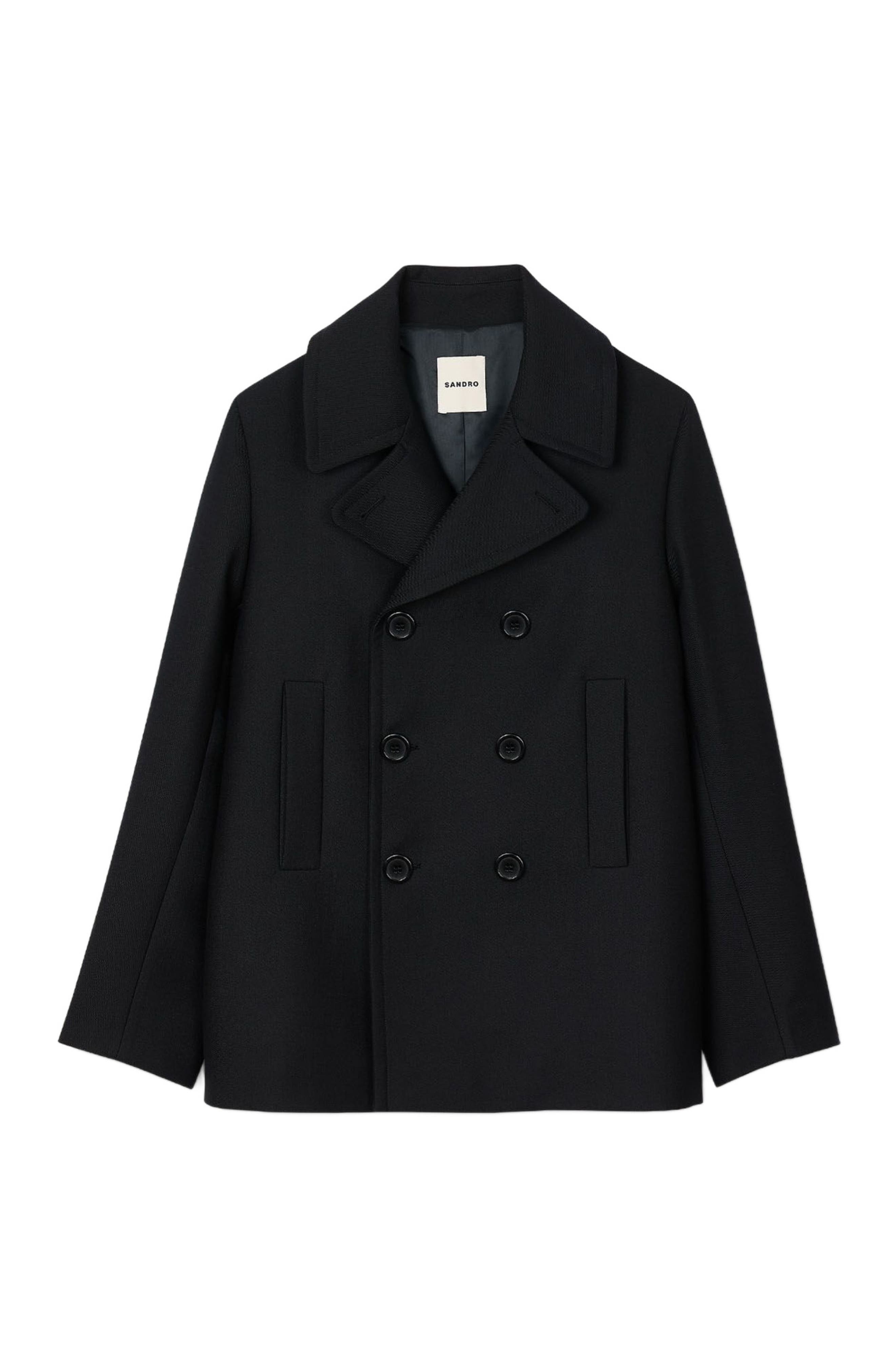 SANDRO Wool blend pea jacket in Navy Blue at Nordstrom - 5