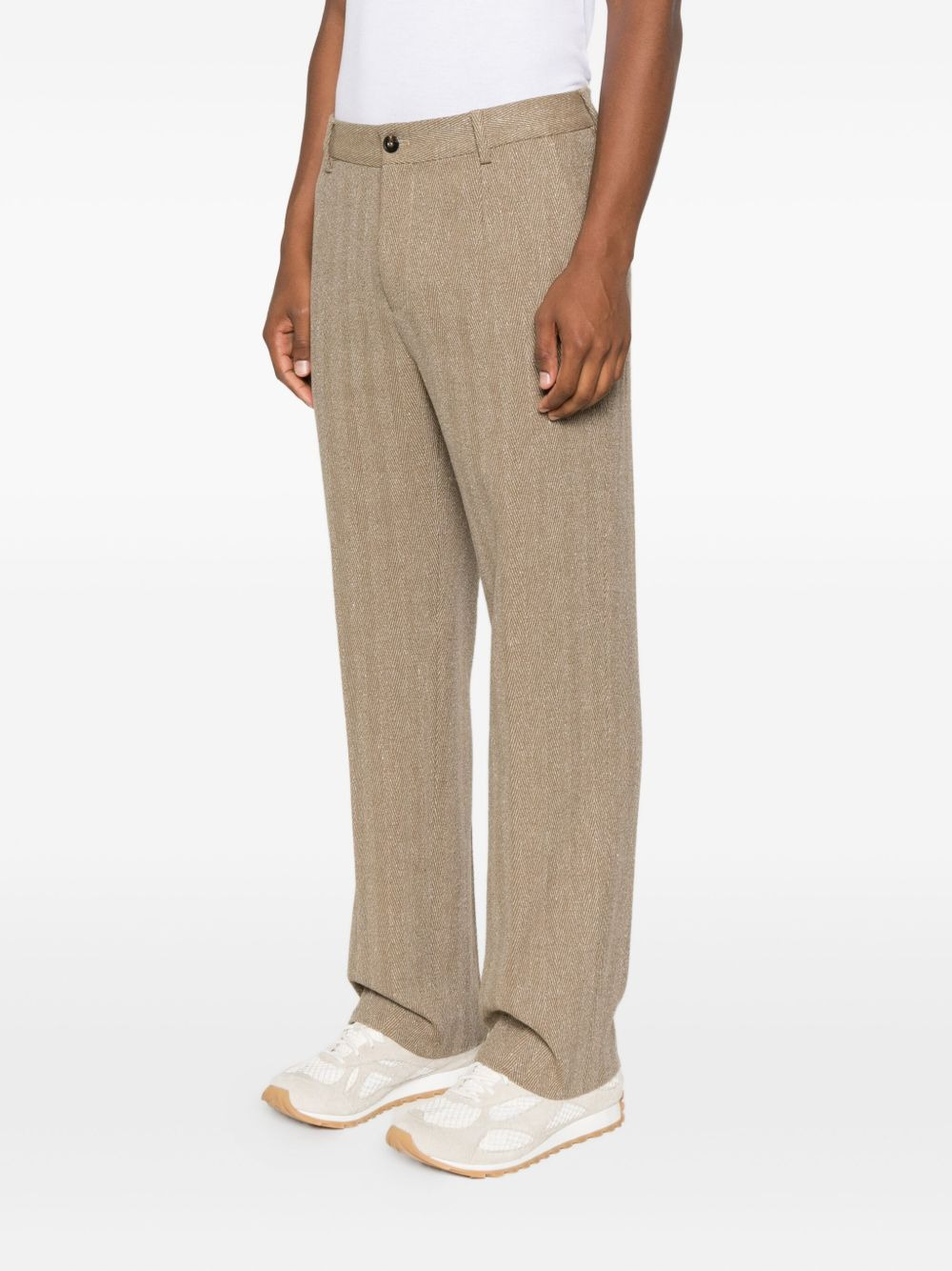 textured linen-blend trousers - 3