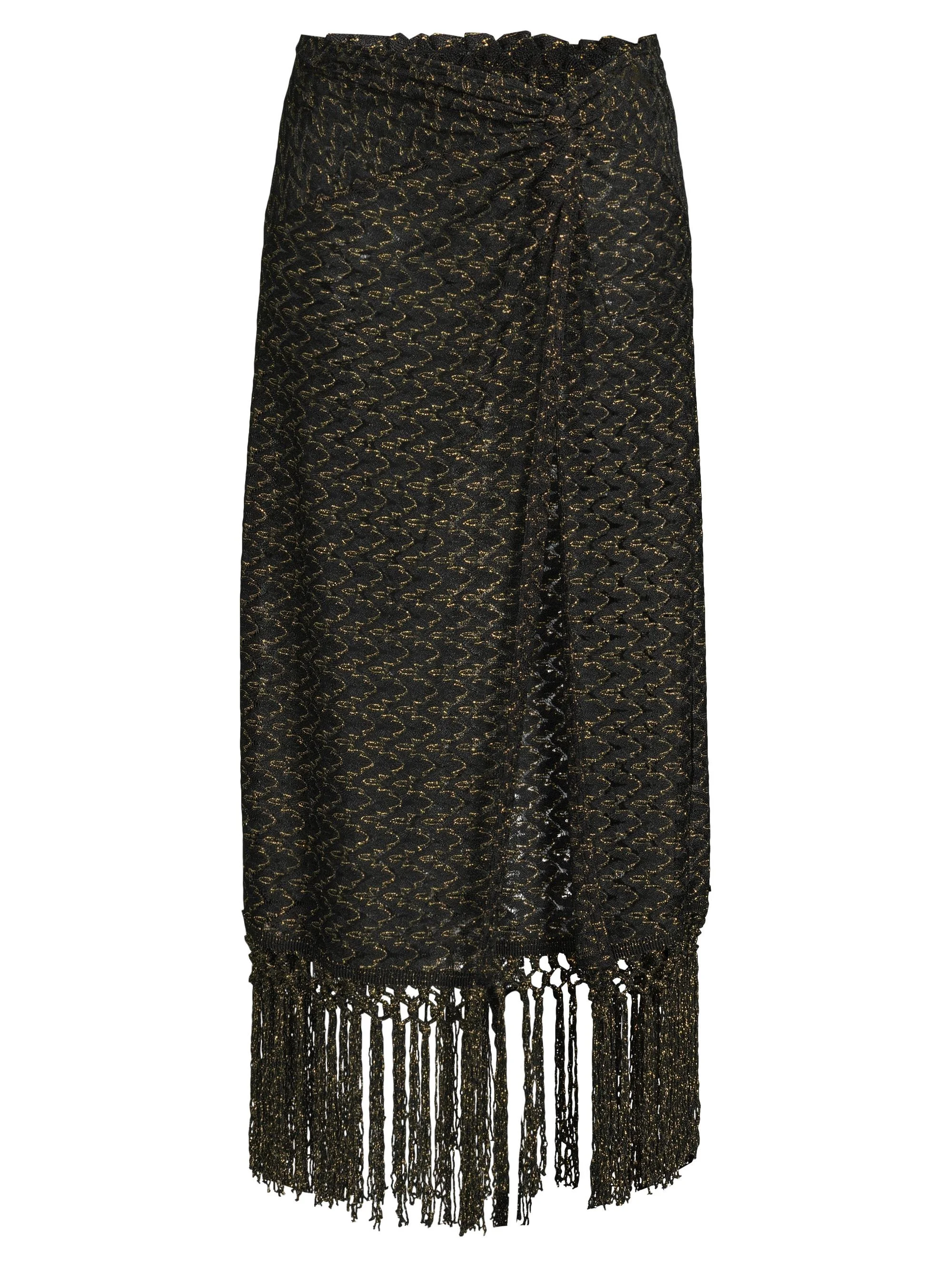 Women's Gaia Zig-Zag Metallic Tassel Midi-Skirt - Black Gold Zig Zag - 1