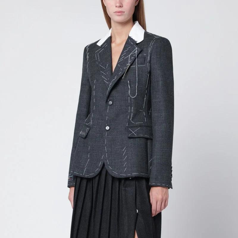 Moschino Grey Embroidered Wool Canvas Jacket Women - 1