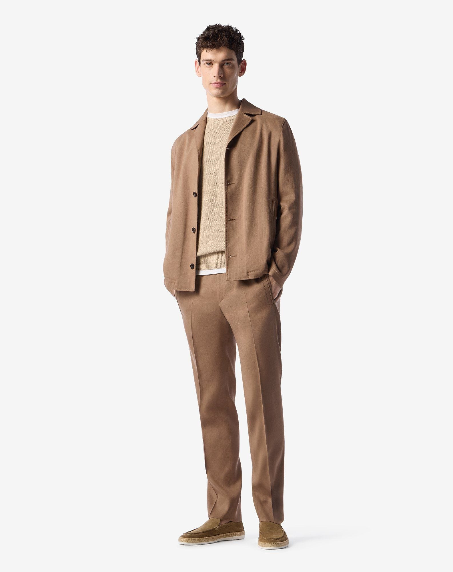 Beige cotton and cashmere crew neck knitwear - 5