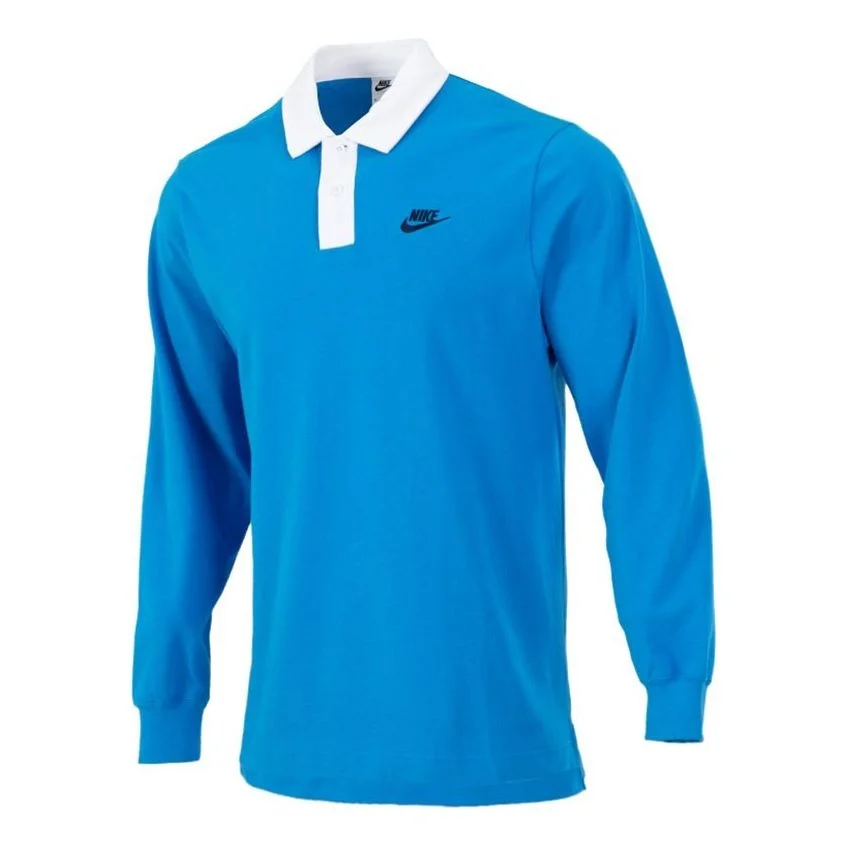Nike Sportswear Sports Printing Knit Long Sleeves Polo Shirt Blue DD6180-435 - 1