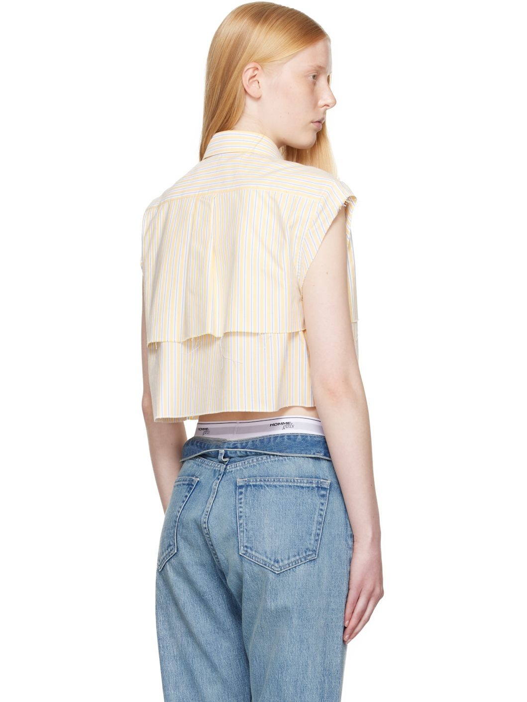 Yellow Sleeveless Layered Cropped Shirt - 3