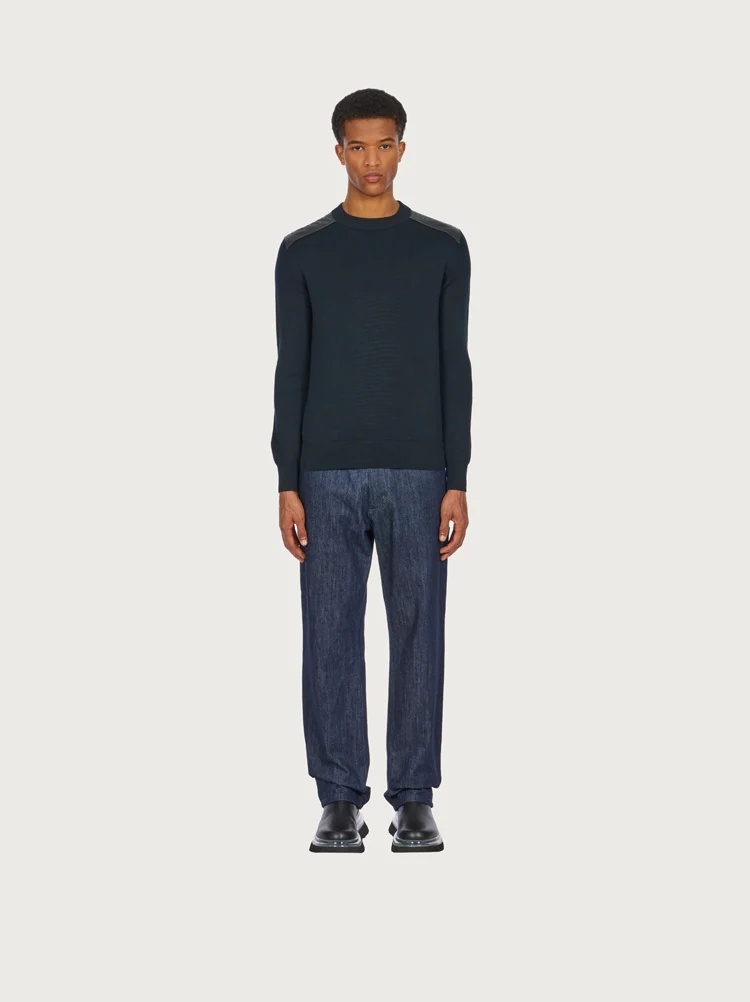ROUND NECK SWEATER WITH NAPPA DETAILS - 4