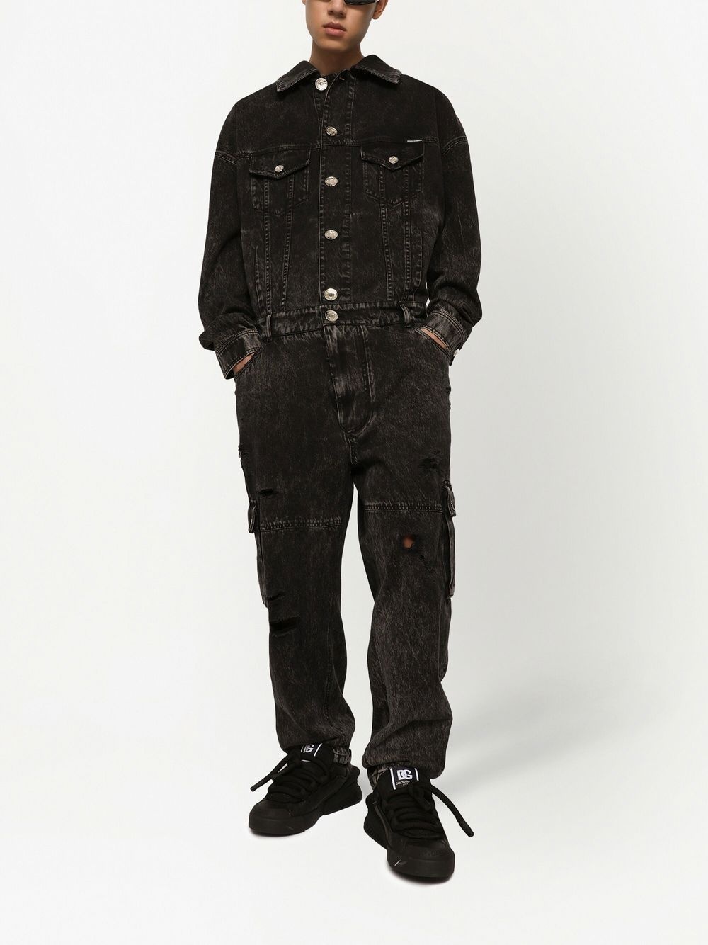 washed denim jumpsuit - 2