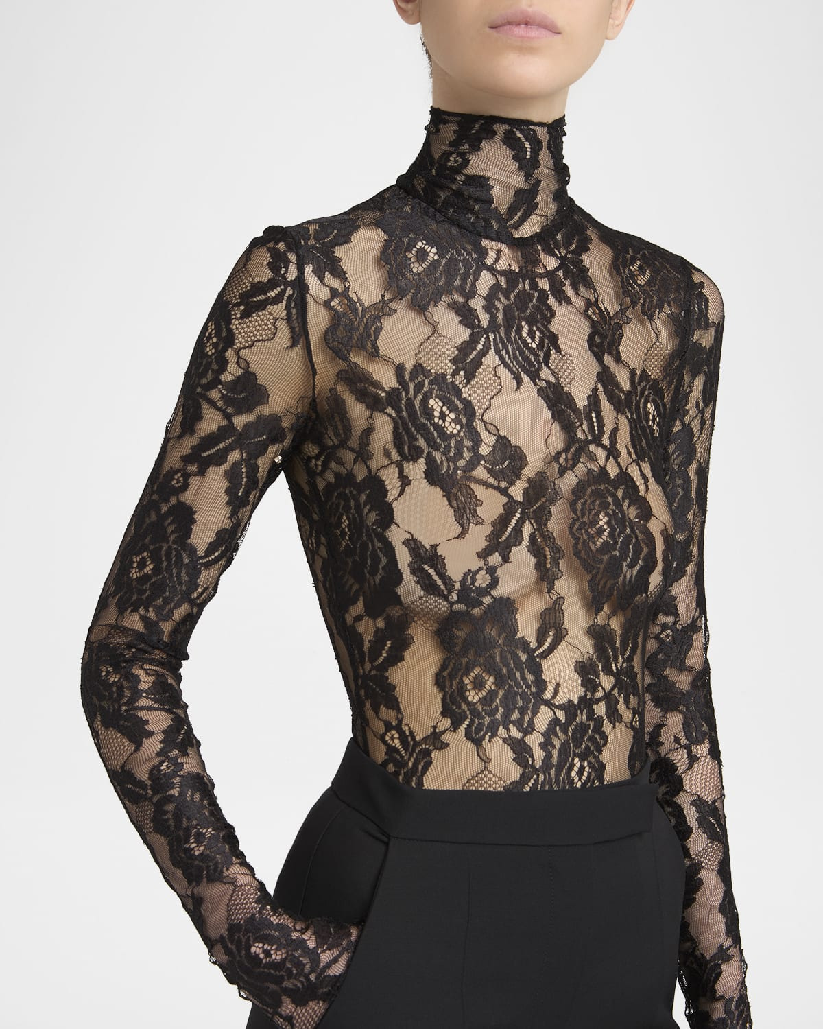 Turtleneck Long-Sleeve Lace Bodysuit - 5
