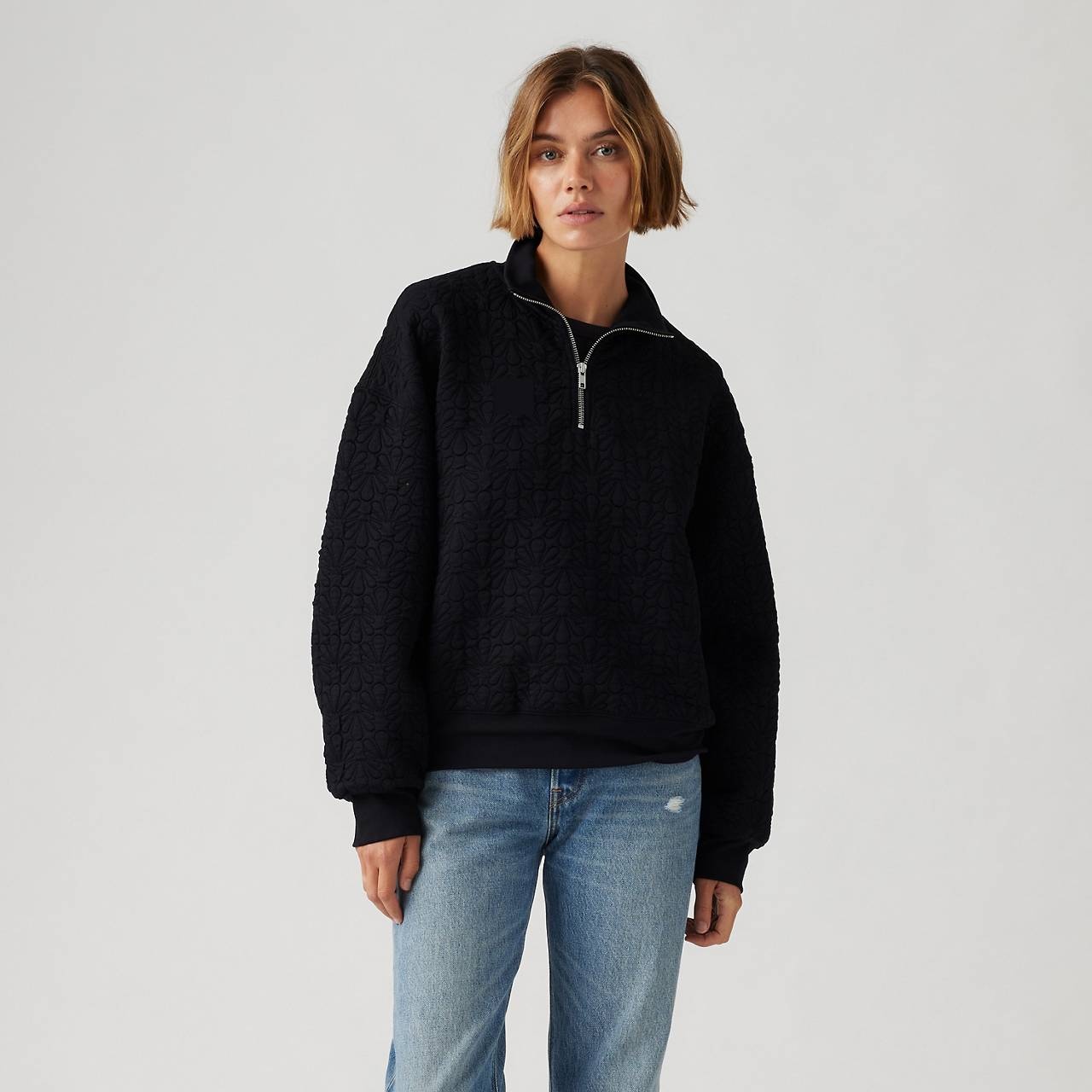 1/4 ZIP QUILTED FLEECE SWEATSHIRT - 1