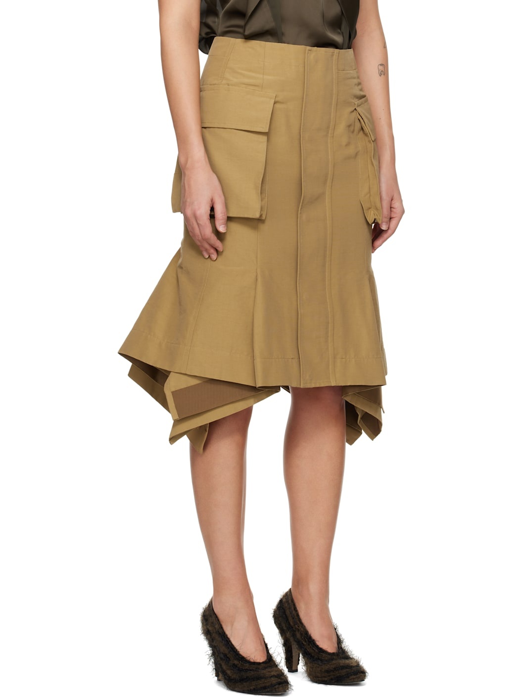 Beige Grosgrain Midi Skirt - 2