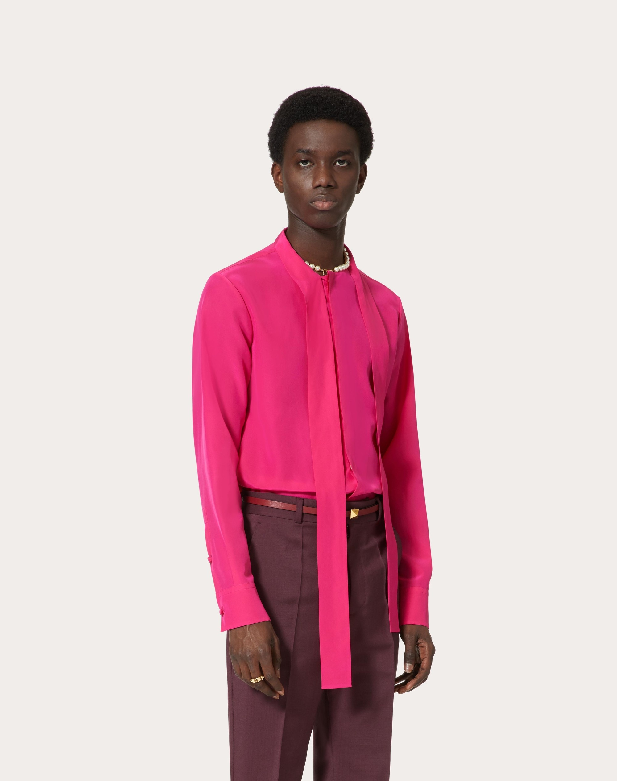WASHED SILK SHIRT WITH NECK TIE - 3