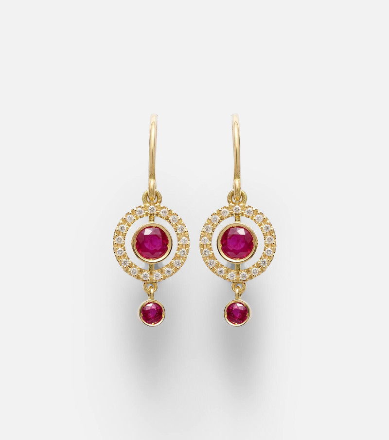 Orbit 18kt gold drop earrings with rubies and diamonds 1