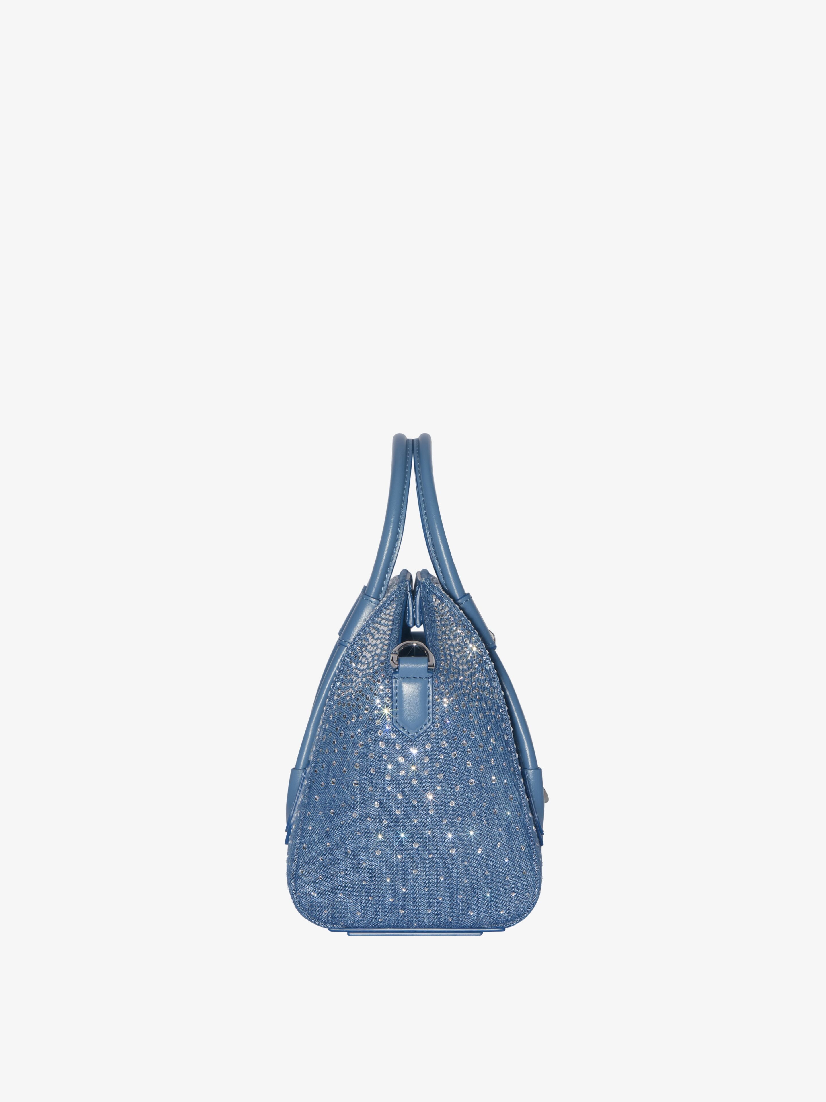 MINI ANTIGONA LOCK BAG IN DENIM WITH STRASS - 3