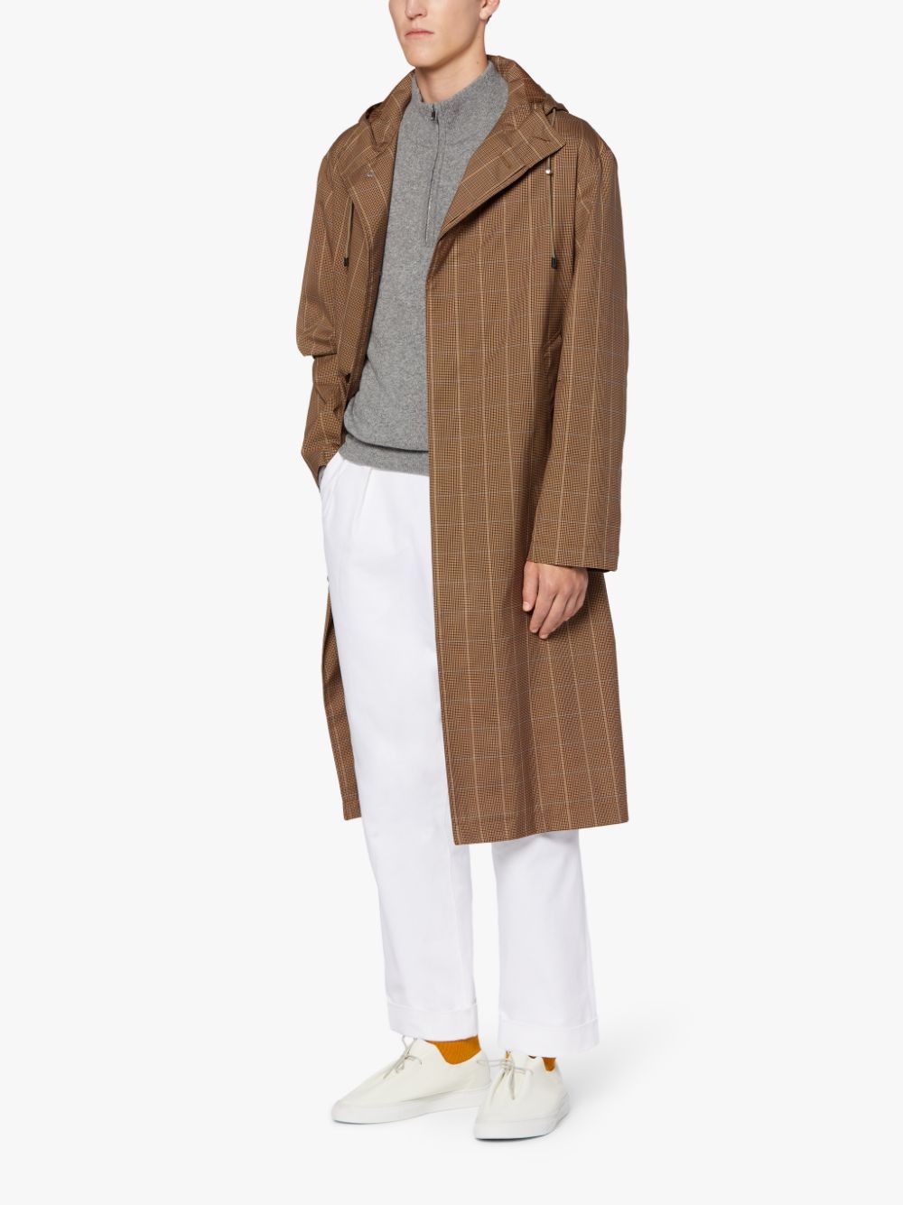 WOLFSON BROWN CHECK HOODED COAT | GMM-219 - 4