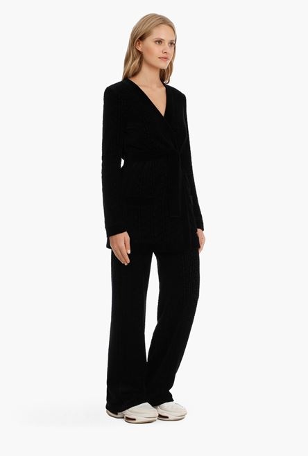Black velvet cardigan with embossed Balmain monogram - 7