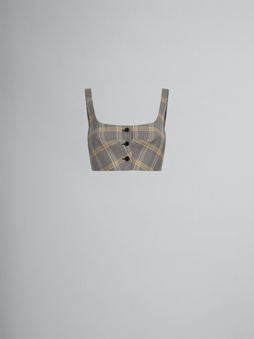 YELLOW CHECKED TECH WOOL CROP TOP - 1