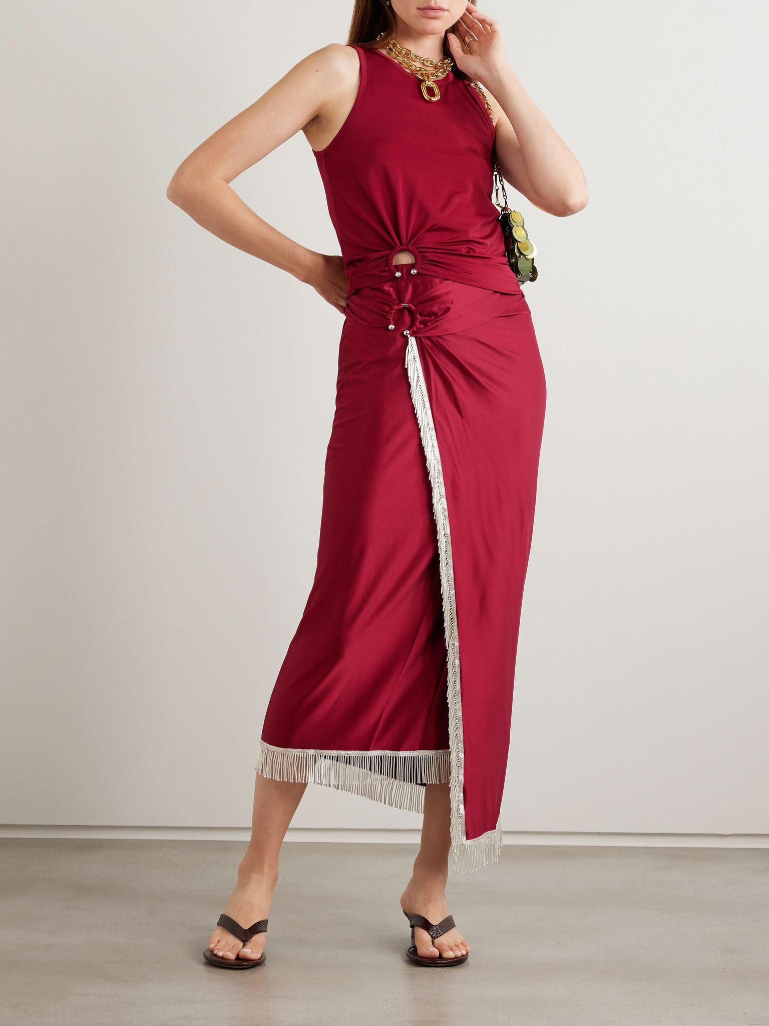Embellished ribbed stretch-jersey tank Red - 2