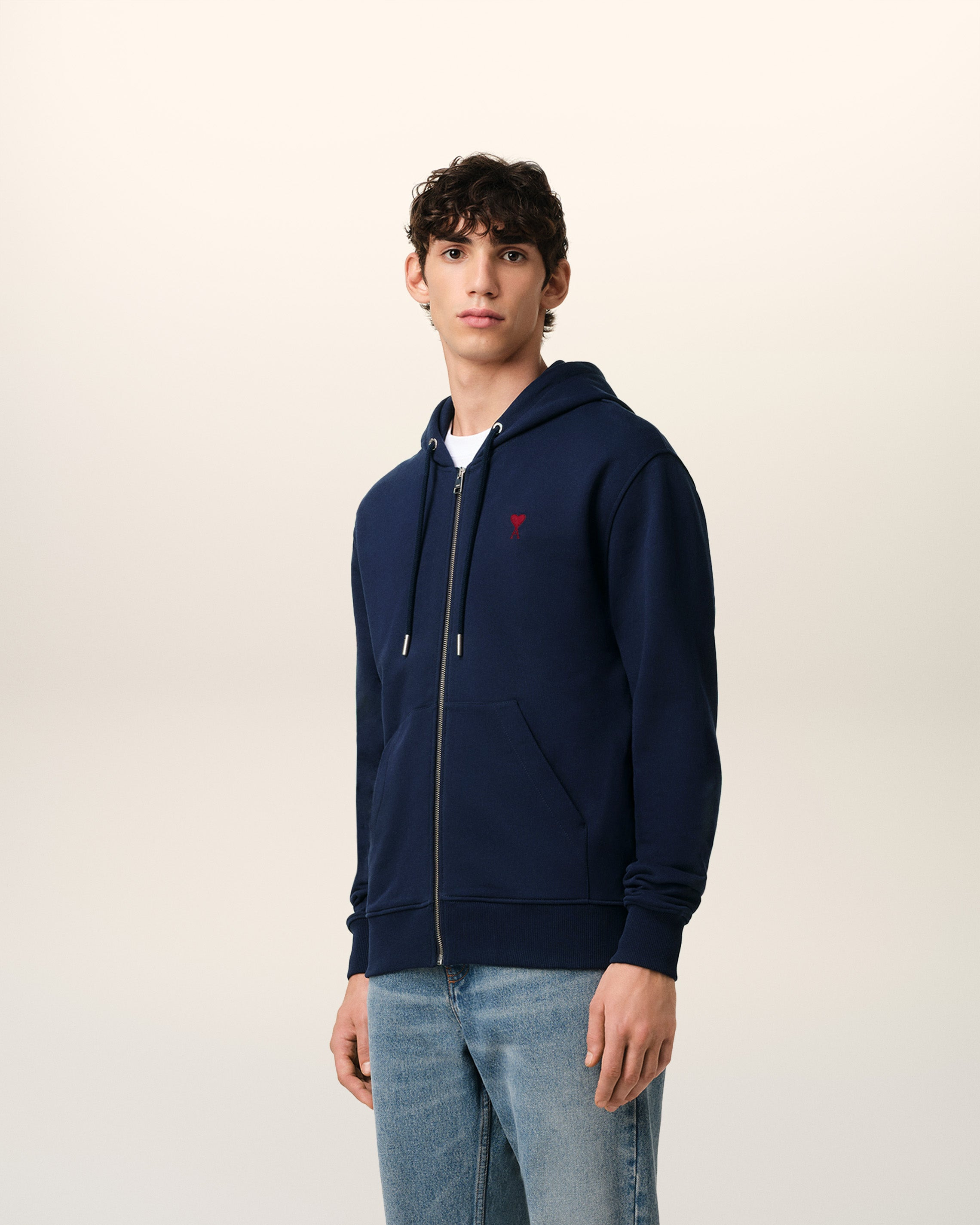NAVY COTTON AMI DE COEUR ZIPPED HOODIE - 6