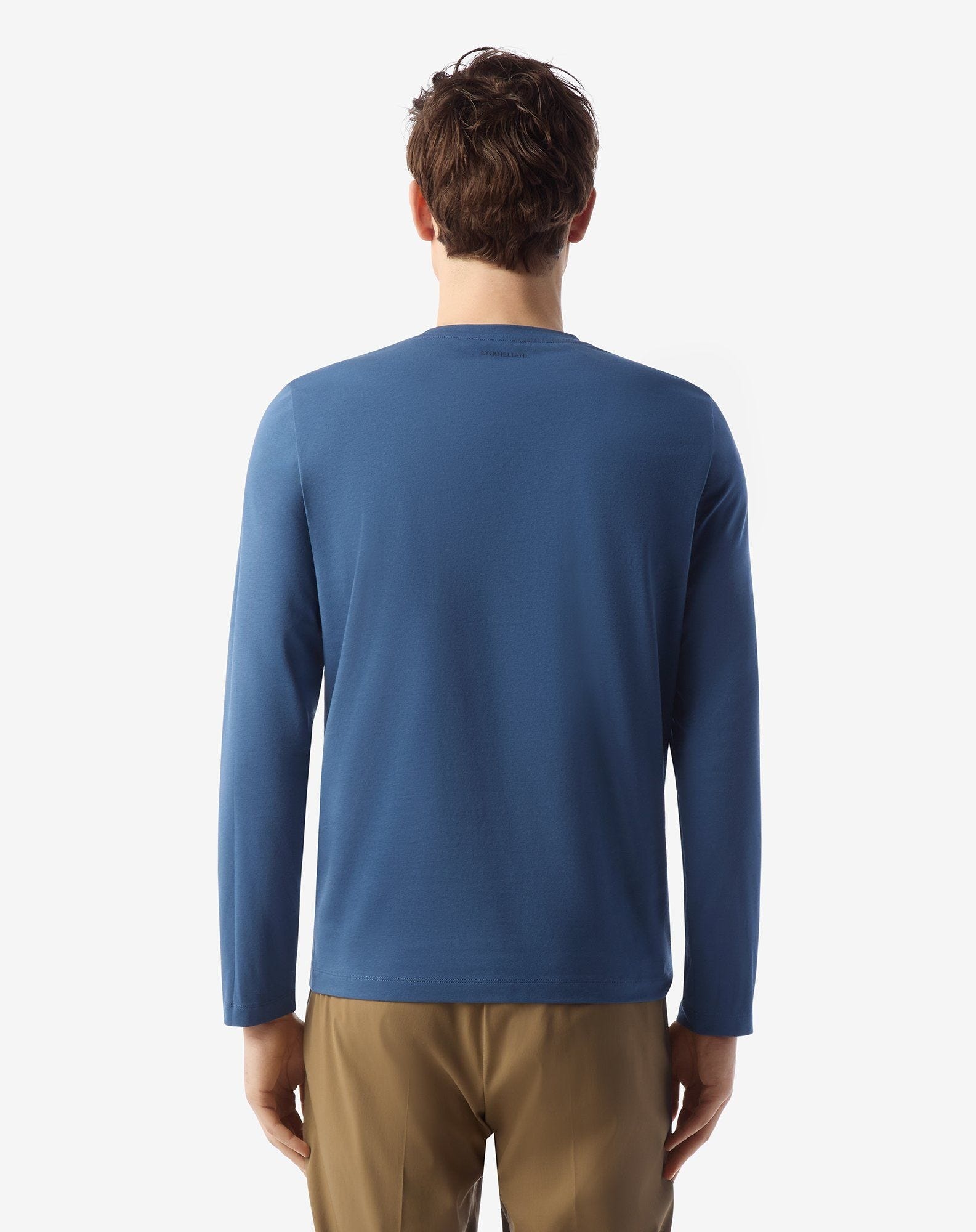 Blue crew neck stretch cotton jersey t-shirt - 3