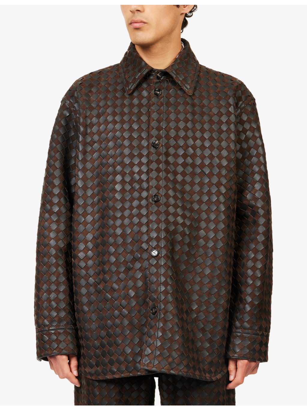 Relaxed-Fit Intrecciato Leather Shirt - 3