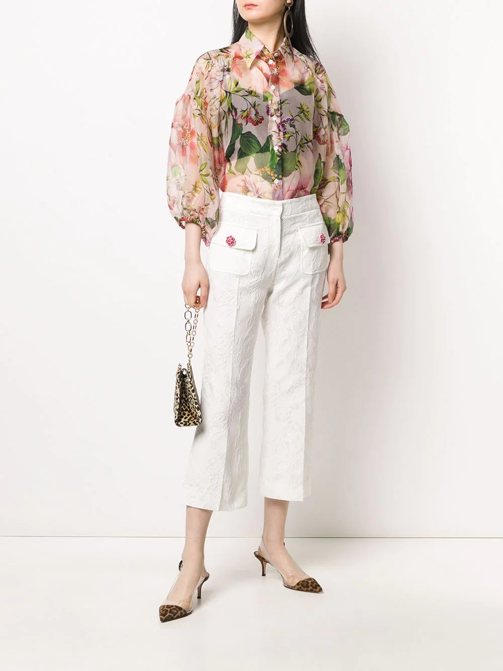 floral brocade cropped trousers - 2