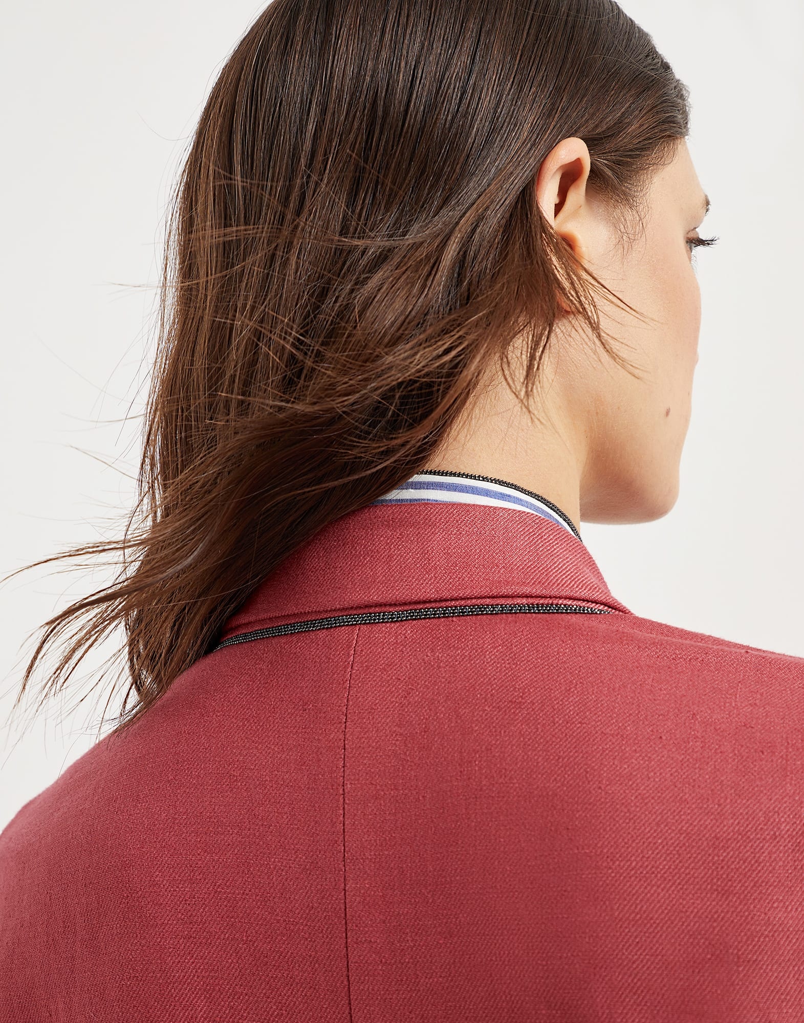 Dyed hemp and linen gabardine blazer with monili - 3