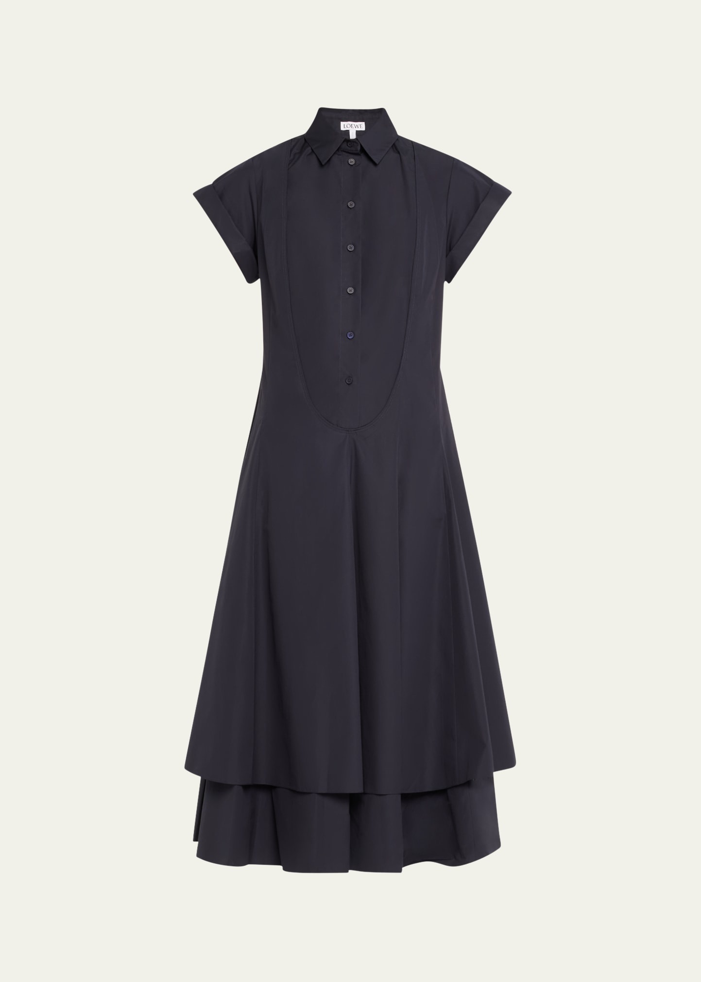 Layered Poplin Seamed Placket Midi Shirtdress - 1