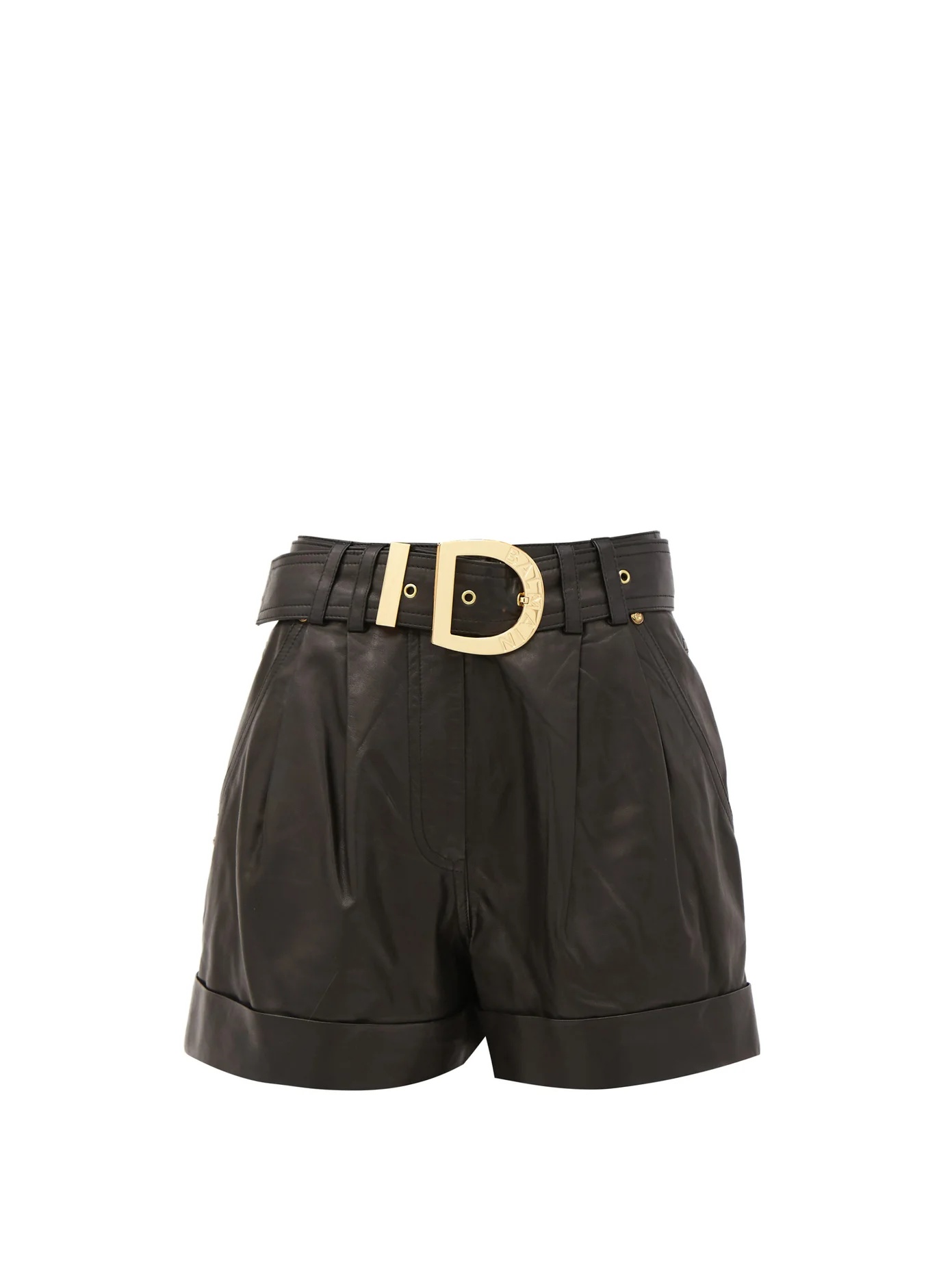 Belted high-rise leather shorts - 1