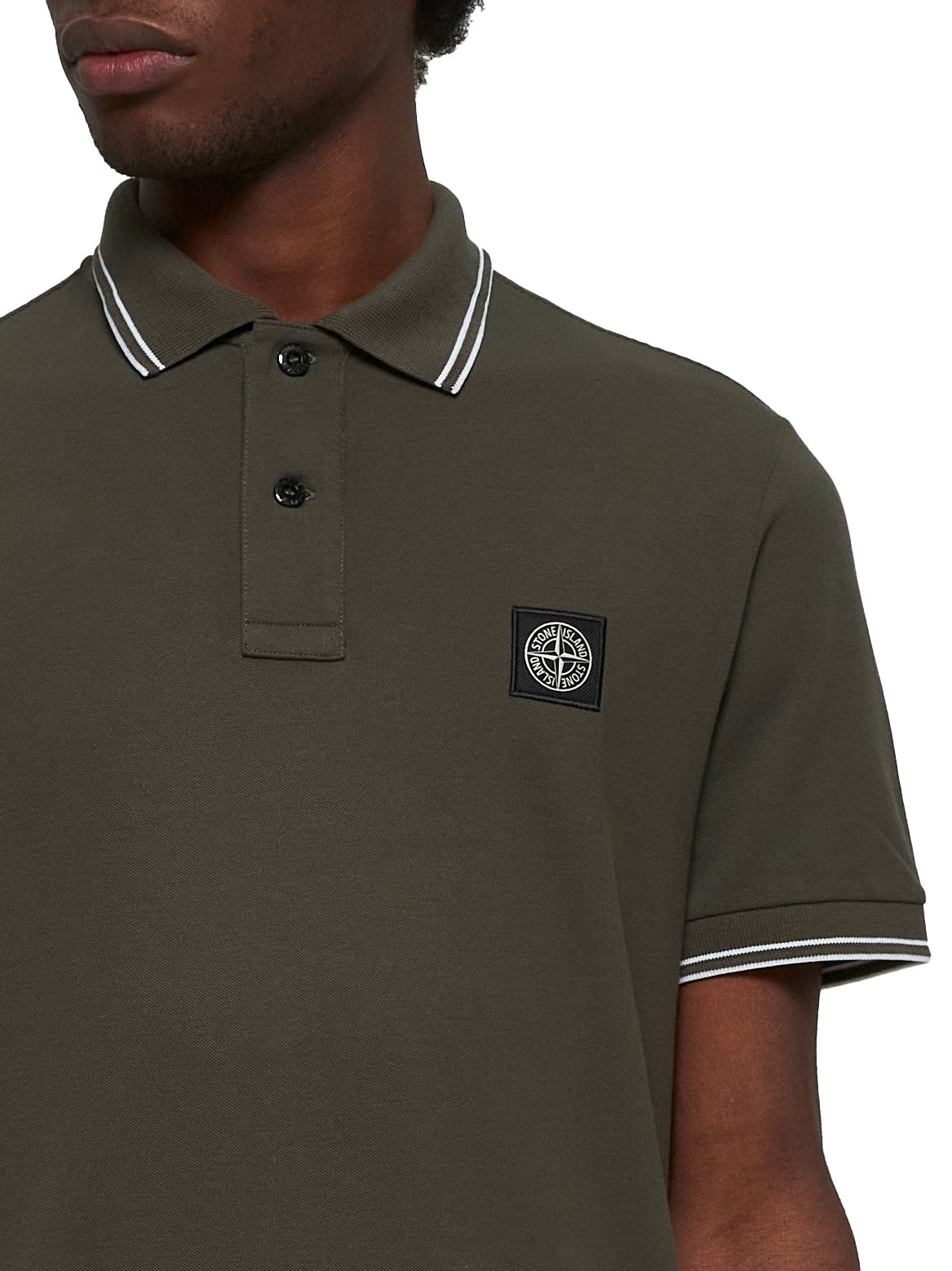 Stone Island Men Green Stretch Piqué Logo Patch Polo Shirt - 4