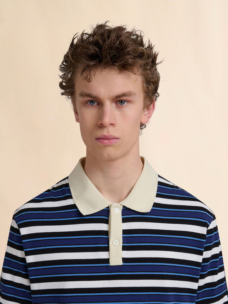 BLUE ORGANIC COTTON POLO SHIRT WITH STRIPED FRONT 4