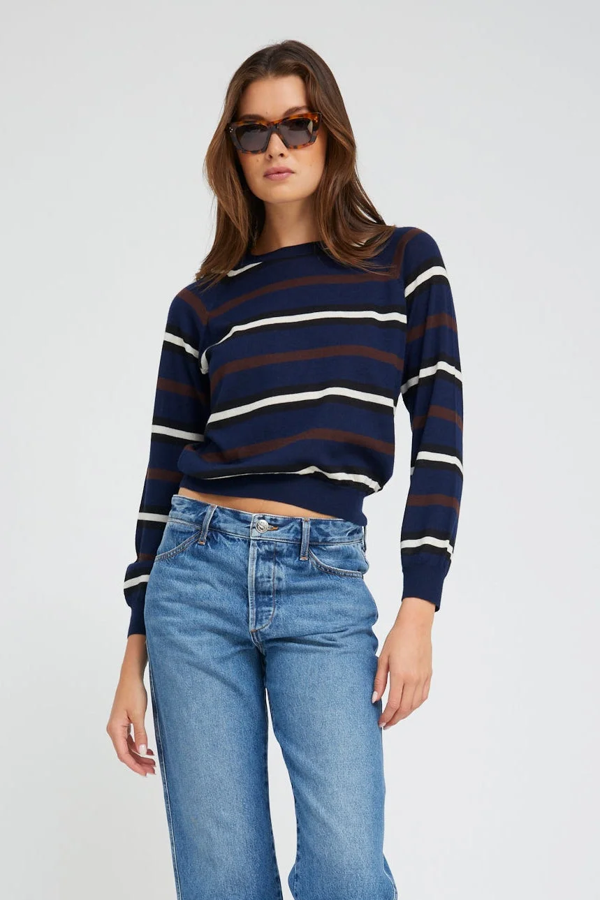 NAVY STRIPED CASHMERE RAGLAN SWEATER - 1