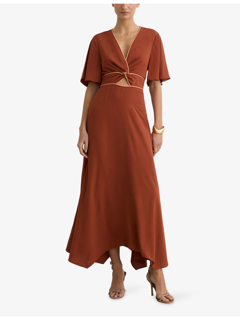 REISS Rosanna Cut-Out Short-Sleeve Woven Midi Dress outlook